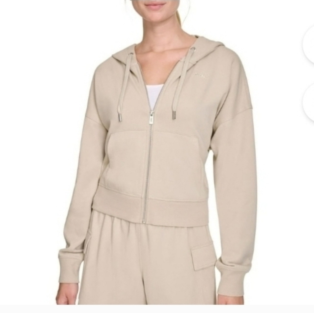 DKNY Women's Soft Terry Full Zip Front Hooded Jacket